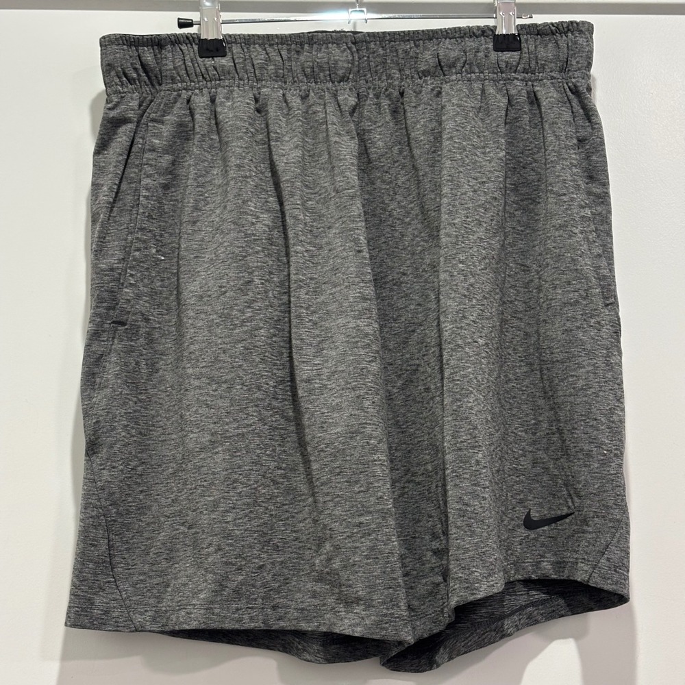 Nike Mens Dri-FIT Heathered Grey Athletic Gym Training Shorts Large